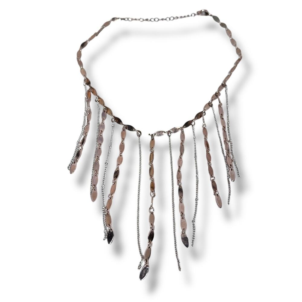 Vintage Boho Dangle Fringe Necklace Rose Gold & Silver Tone Statement‎ Jewelry